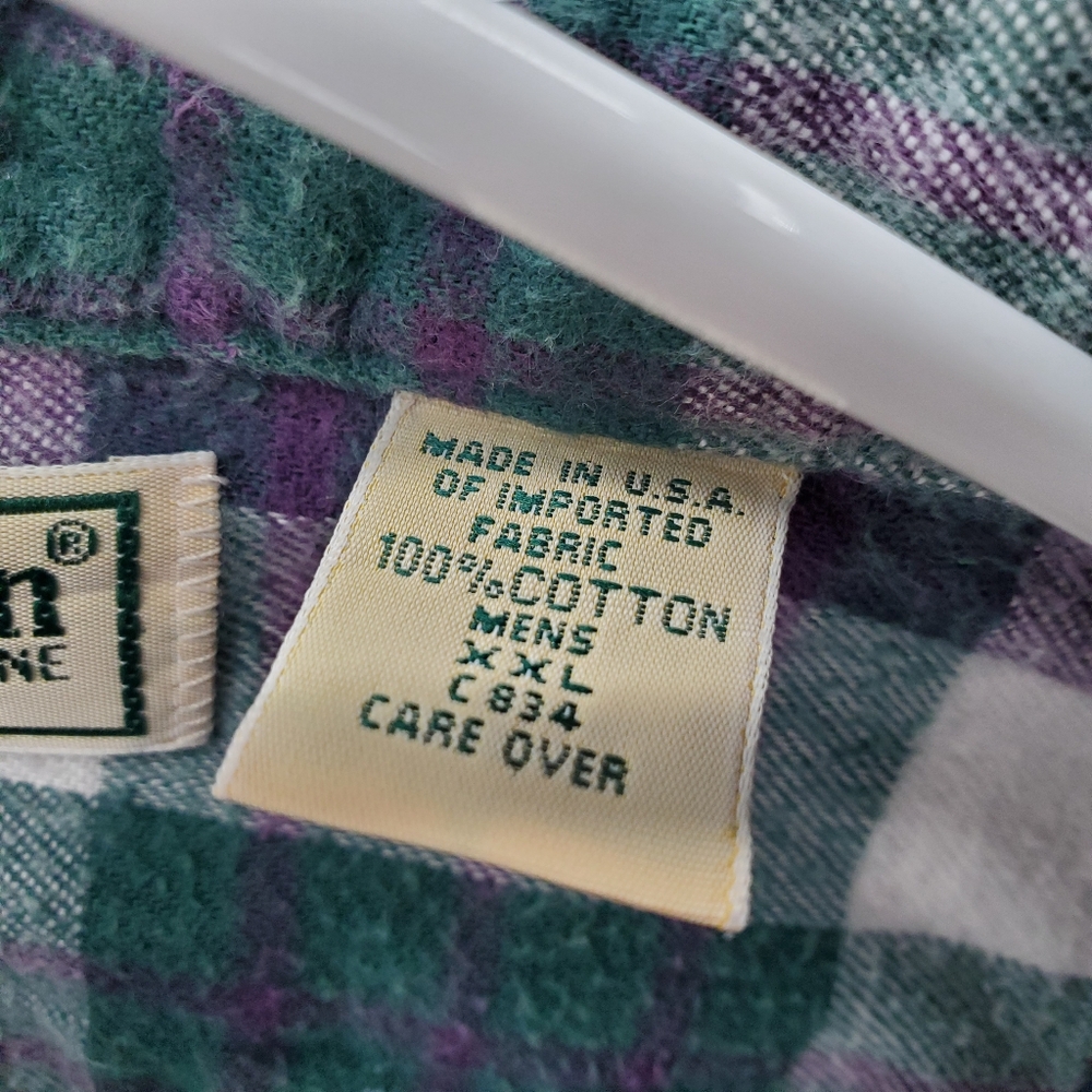L.L. Bean Green and Purple Plaid XXL Button Down Shirt - Picture 3 of 10